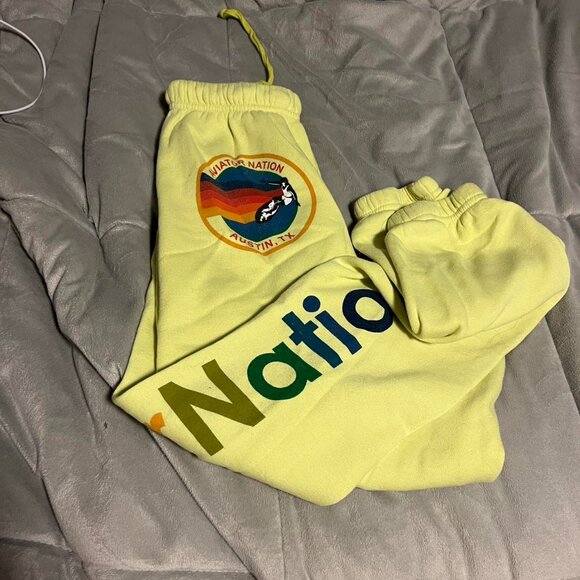 Neon Yellow Aviator Nation Logo Sweatpants size small - Picture 2 of 5